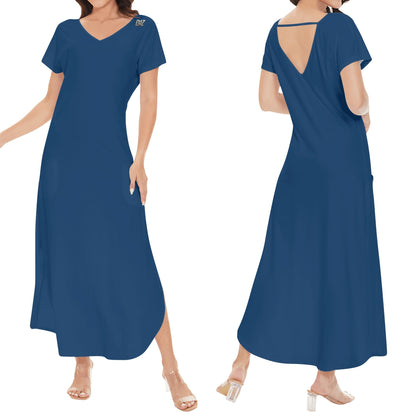 DAZ Women's Luxury Long Draped Short Sleeve Dress