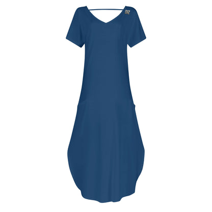 DAZ Women's Luxury Long Draped Short Sleeve Dress