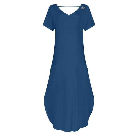 Vestido DAZ de lujo largo drapeado de manga corta para mujer