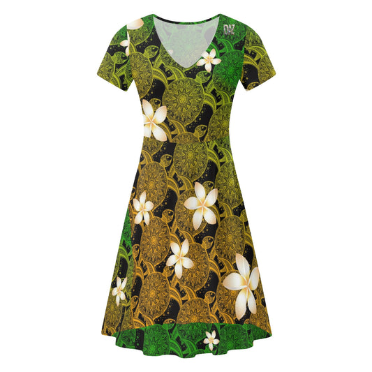 Vestido DAZ de lujo largo drapeado de manga corta para mujer