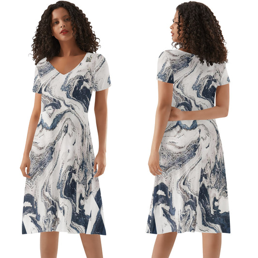 Vestido DAZ de lujo largo drapeado de manga corta para mujer