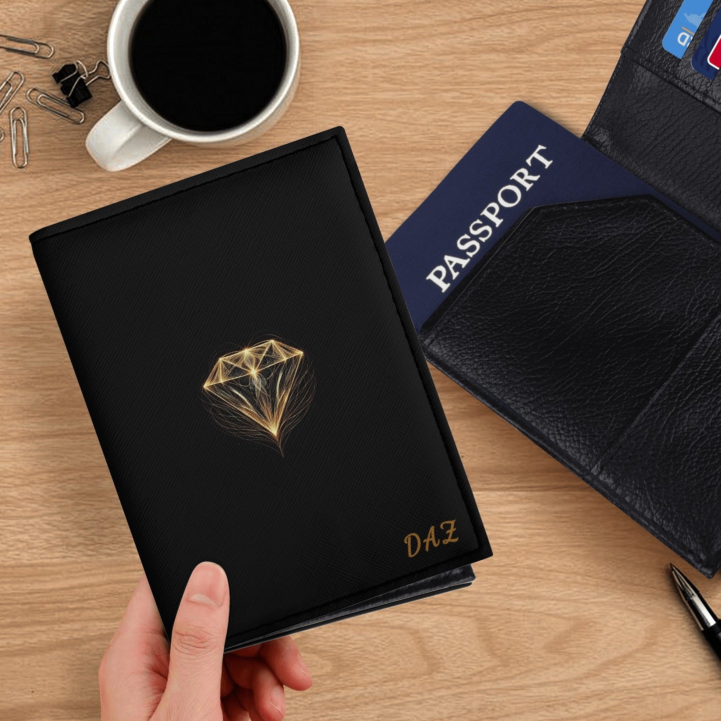 Estuche para pasaporte de cuero sintético con tarjetero DAZ Luxury