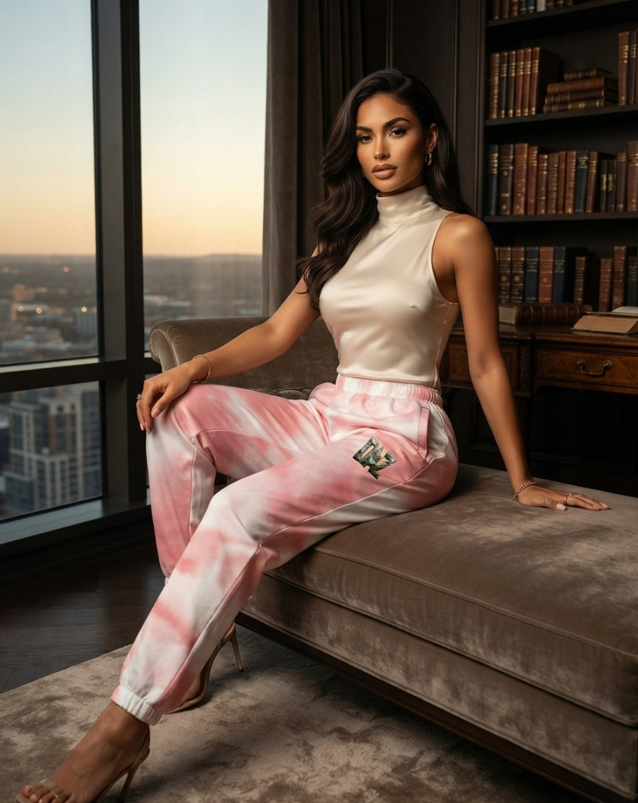DAZMOND® "Pink Cloud Tie-Dye" Track Pants para Mujer