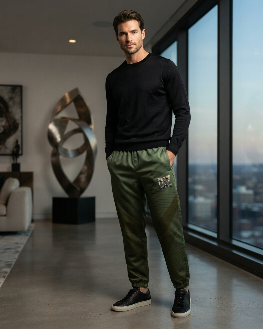 DAZMOND® "Olive Tactical Geometry" Track Pants
