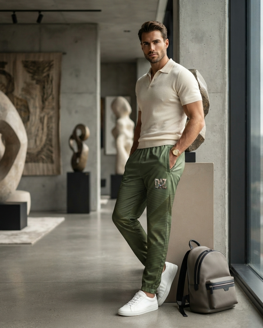 DAZMOND® "Olive Tactical Geometry" Track Pants