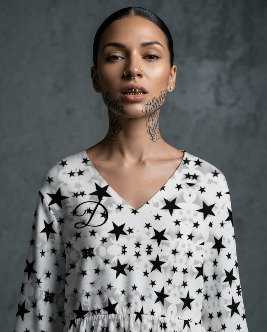 DAZMOND® V-Neck Dress "Starlight Reverie"