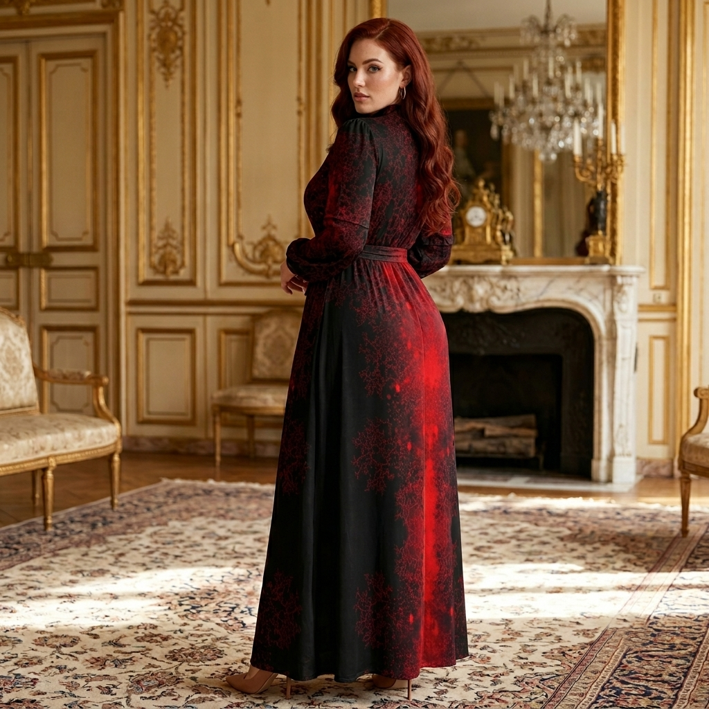 DAZMOND® Luxury "Crimson Nebula" High-Neck Maxi Dress