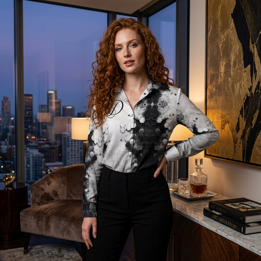 DAZMOND® Luxury "Golden Heraldry" Silk Velvet Blouse