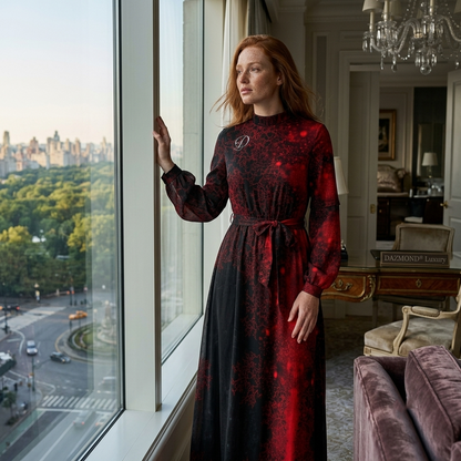 DAZMOND® Luxury "Crimson Nebula" High-Neck Maxi Dress