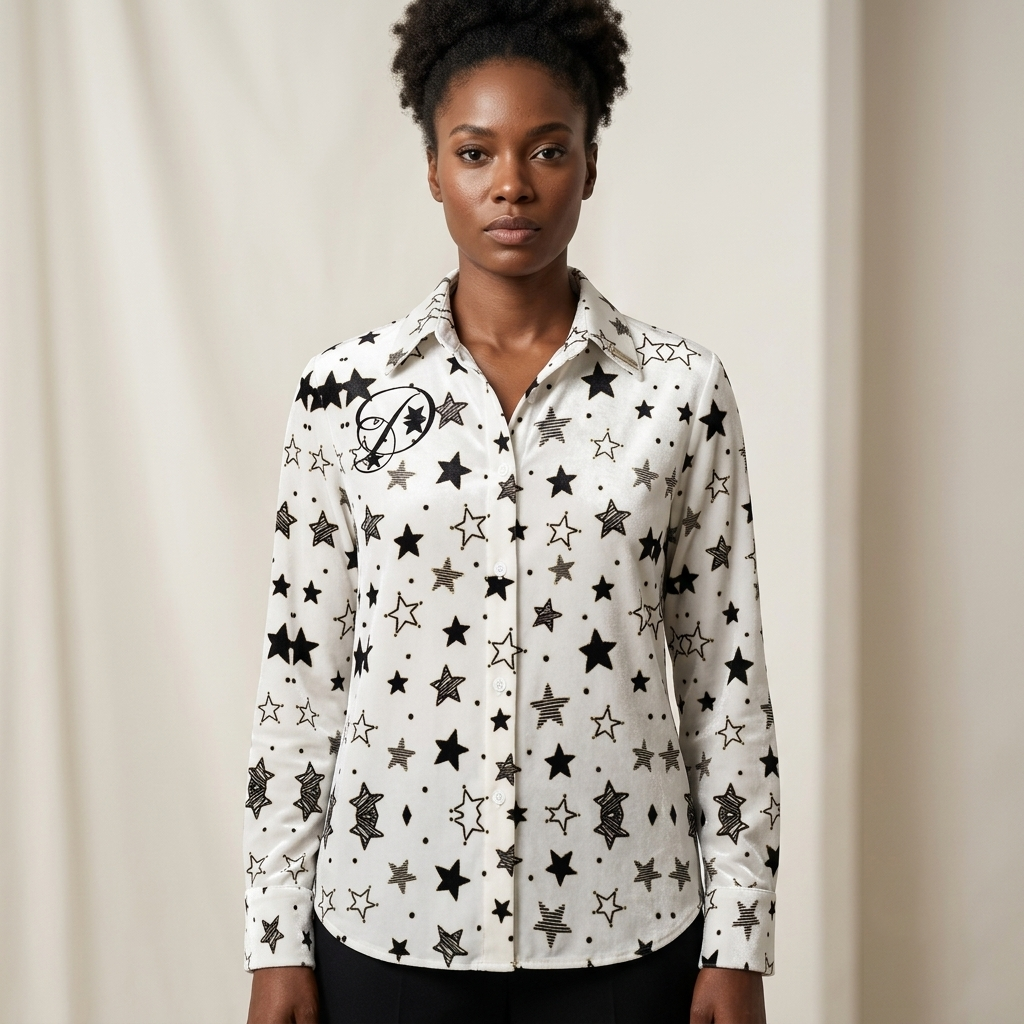DAZMOND® Luxury "Golden Marble" Silk Velvet Blouse