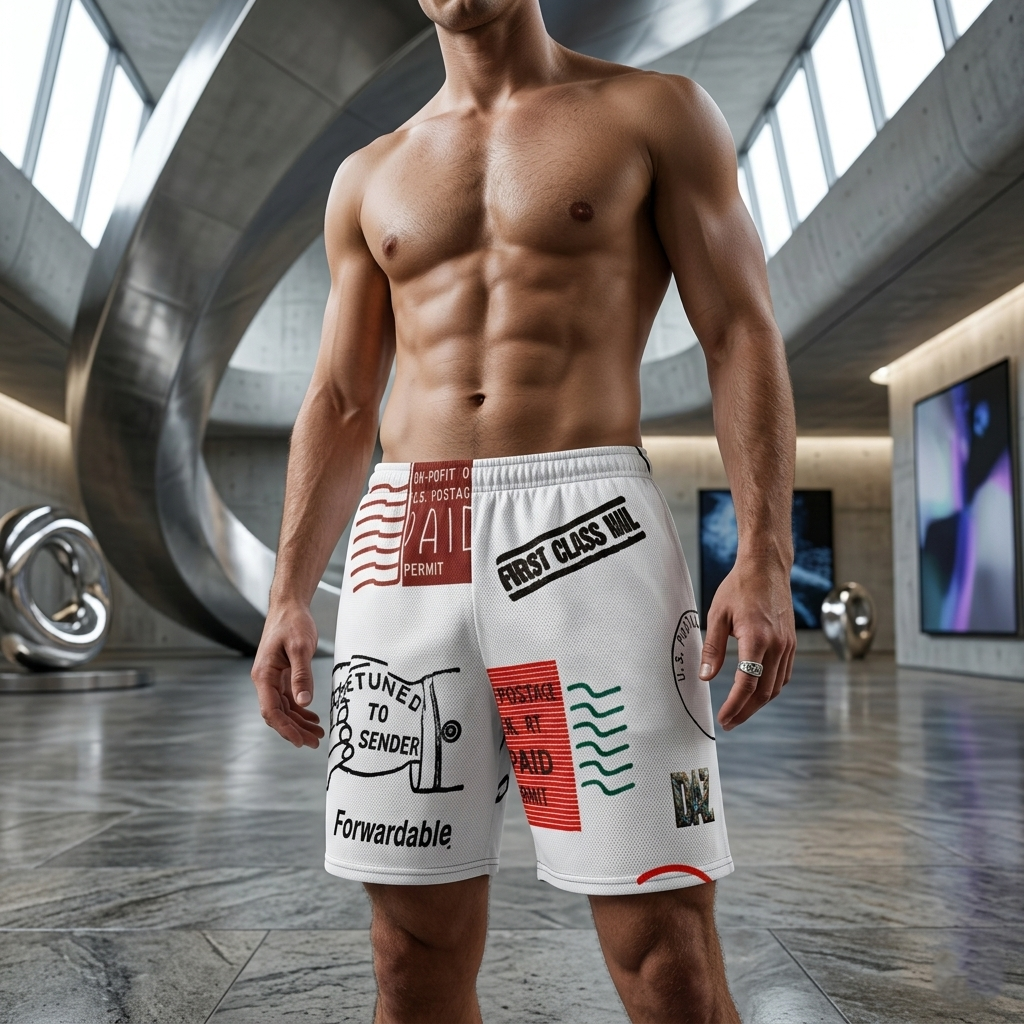 DAZMOND® "Postage Art" Modern Mesh Shorts