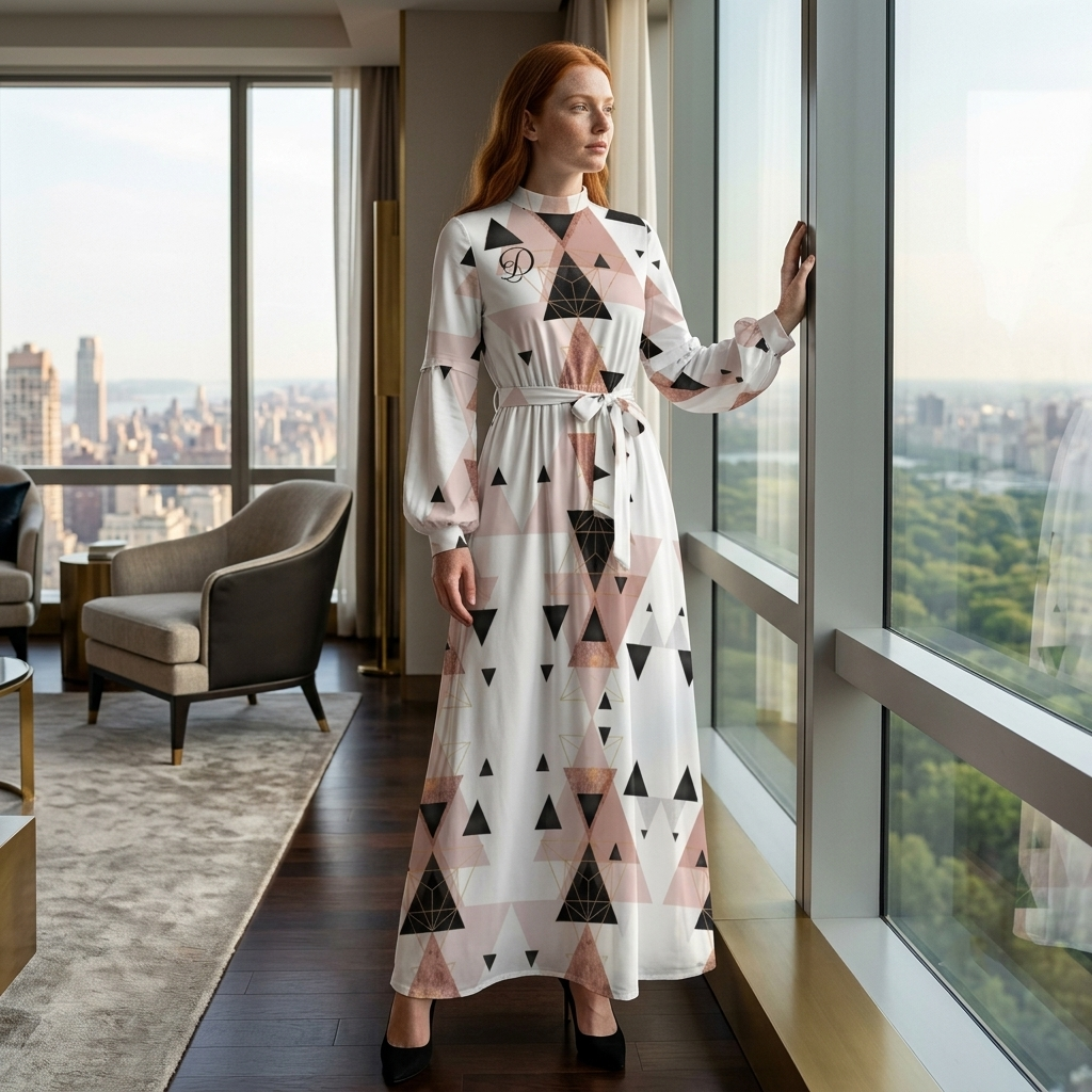 DAZMOND® Luxury "Rose Gold Geometry" High-Neck Maxi Dress