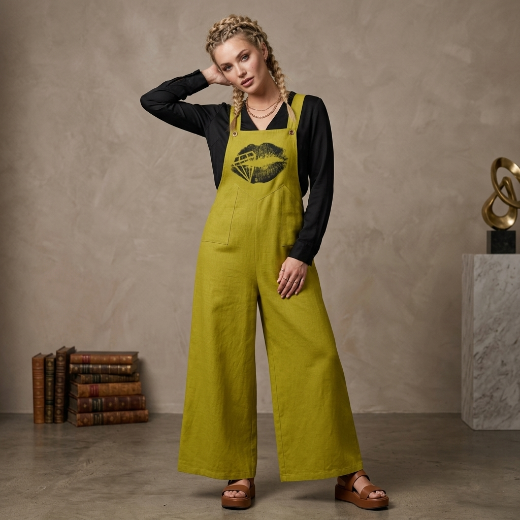 DAZMOND® "Olive Velvet Kiss" Wide-Leg Jumpsuit
