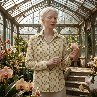 DAZMOND® Luxury "Golden Monogram" Silk Velvet Blouse