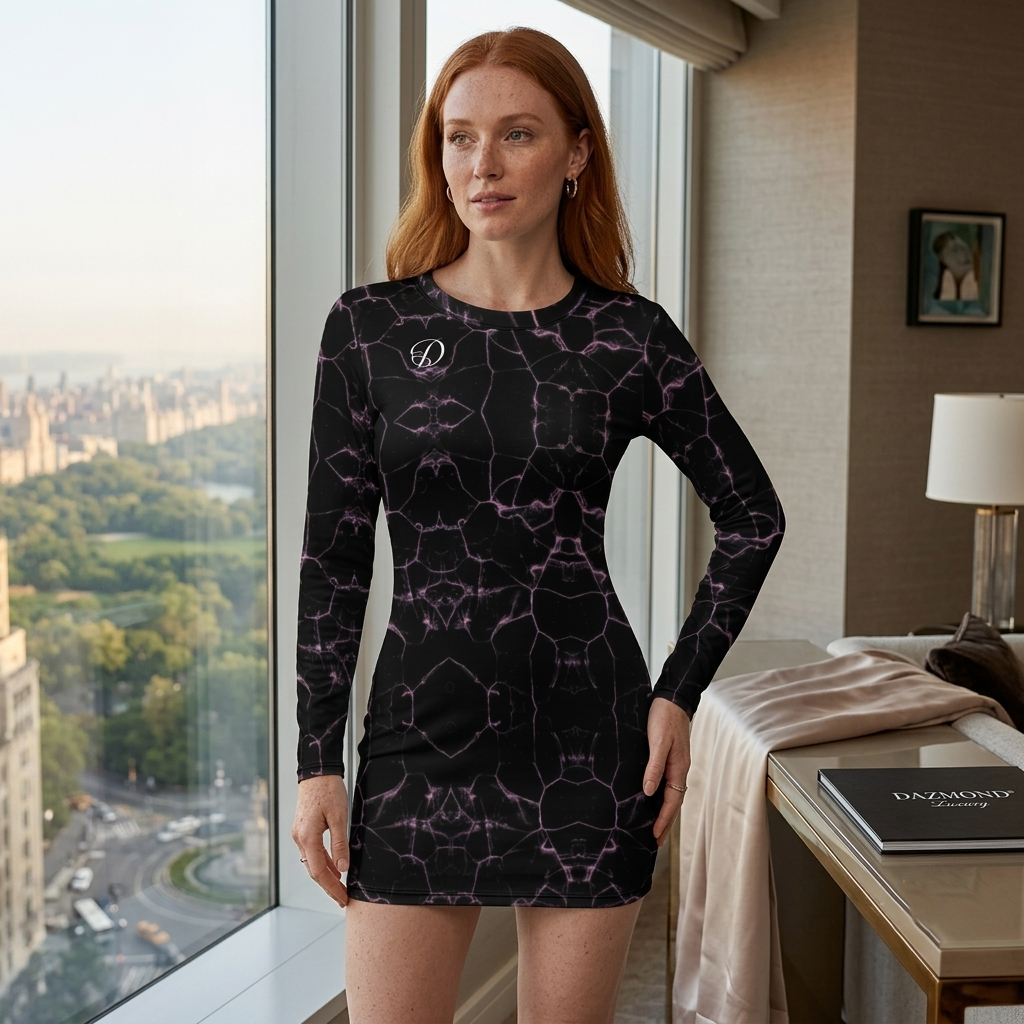 DAZMOND® Luxury "Second Skin" Mystic Marble Long Sleeve Dress