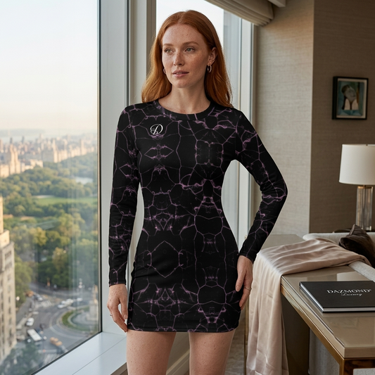 DAZMOND® Luxury "Second Skin" Mystic Marble Long Sleeve Dress