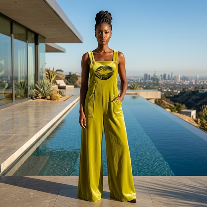 DAZMOND® "Olive Velvet Kiss" Wide-Leg Jumpsuit