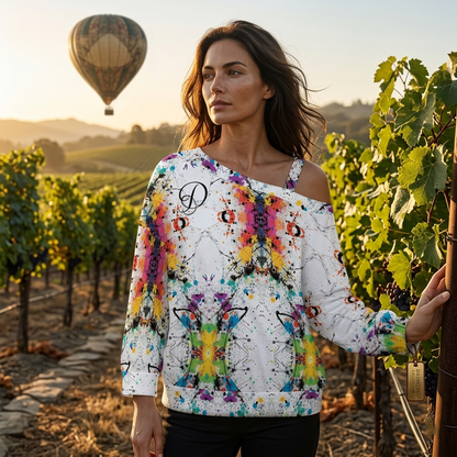 DAZMOND® Luxury "Chromatic Splash" Cold Shoulder Sweatshirt