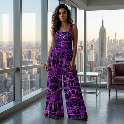 DAZMOND® "Neon Cybergrid" Wide-Leg Dungarees