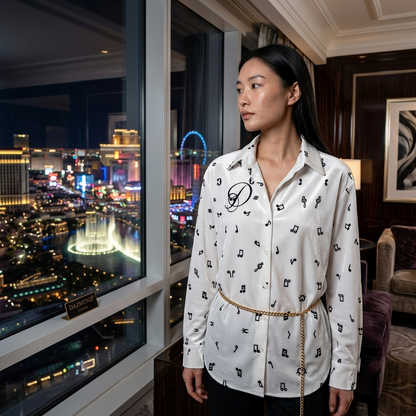 DAZMOND® Luxury "Golden Chains" Silk Velvet Blouse