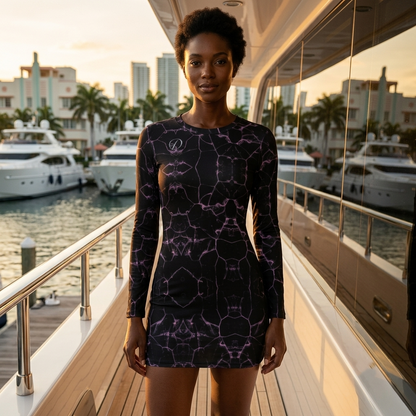 DAZMOND® Luxury "Second Skin" Mystic Marble Long Sleeve Dress