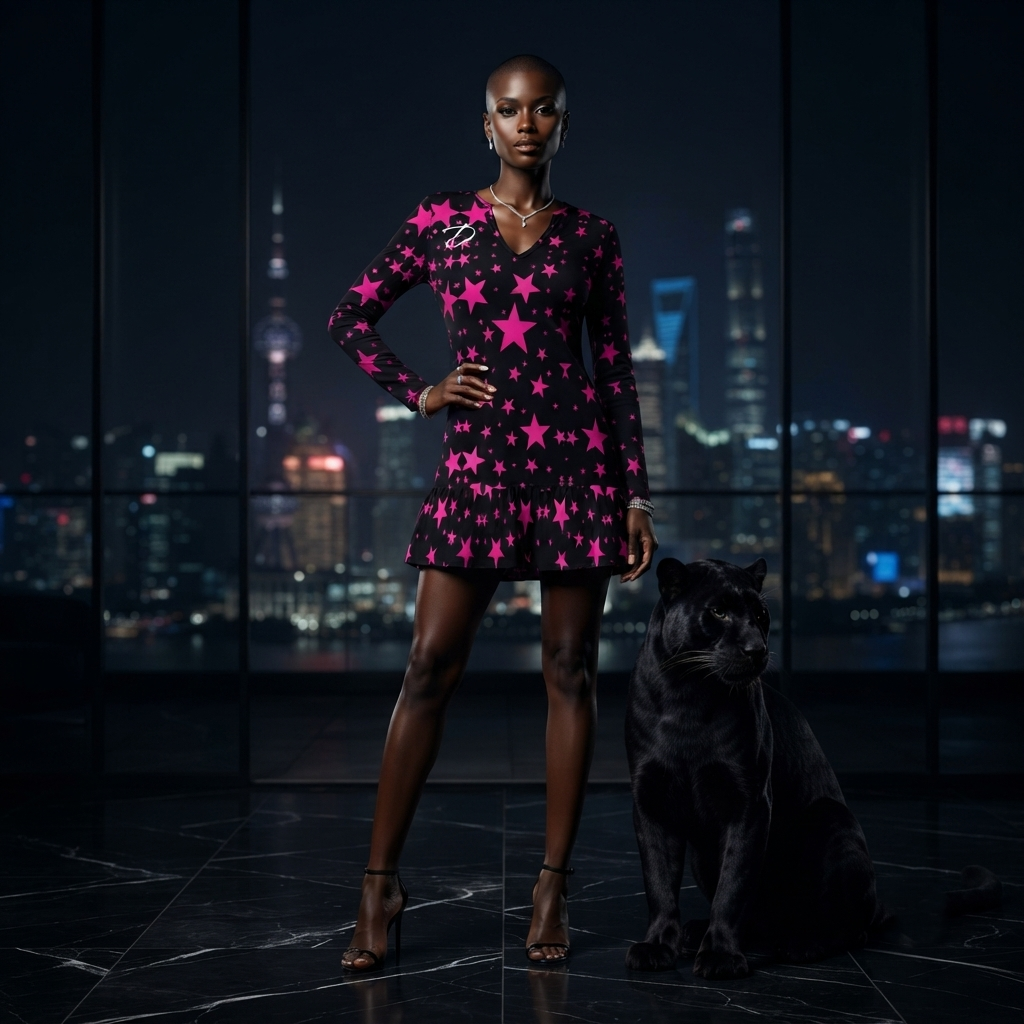DAZMOND® Luxury "Magenta Constellation" Ruffle Mini Dress