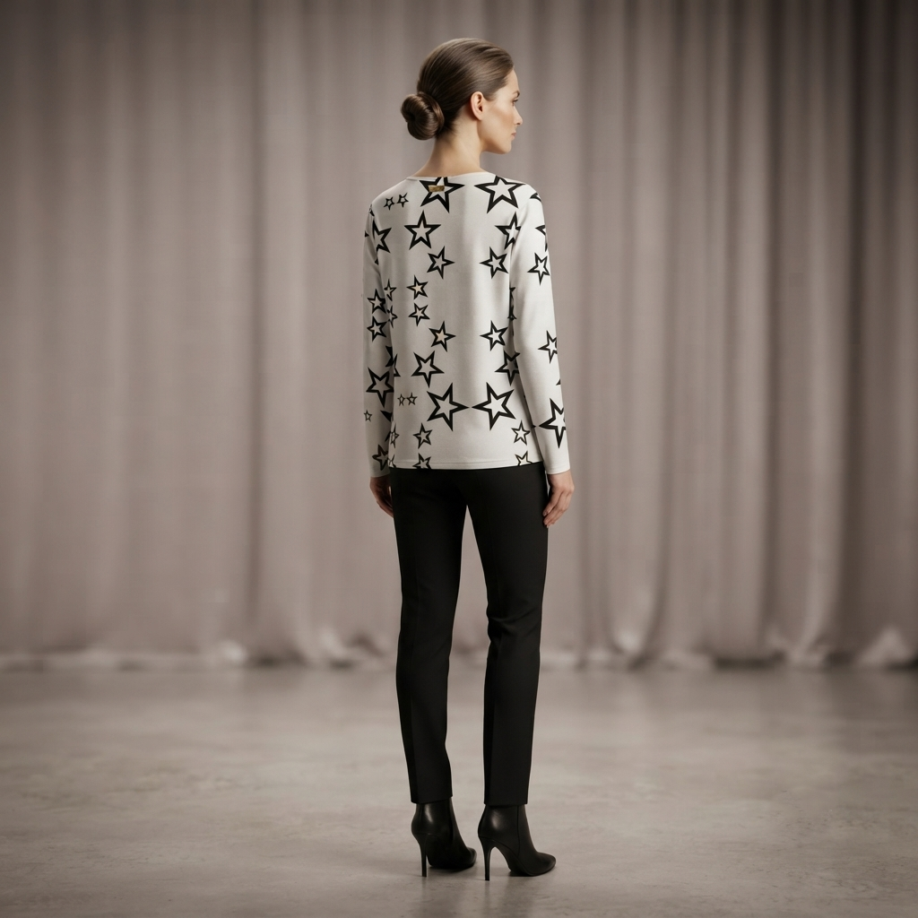 DAZMOND® Luxury "Celestial Asymmetry" Monogram Blouse