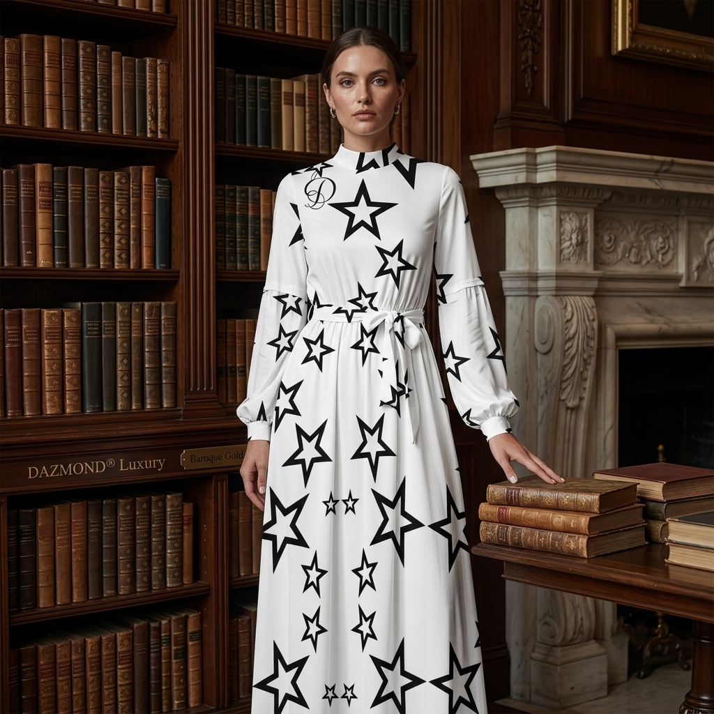 DAZMOND® Luxury "Baroque Gold" High-Neck Maxi Dress