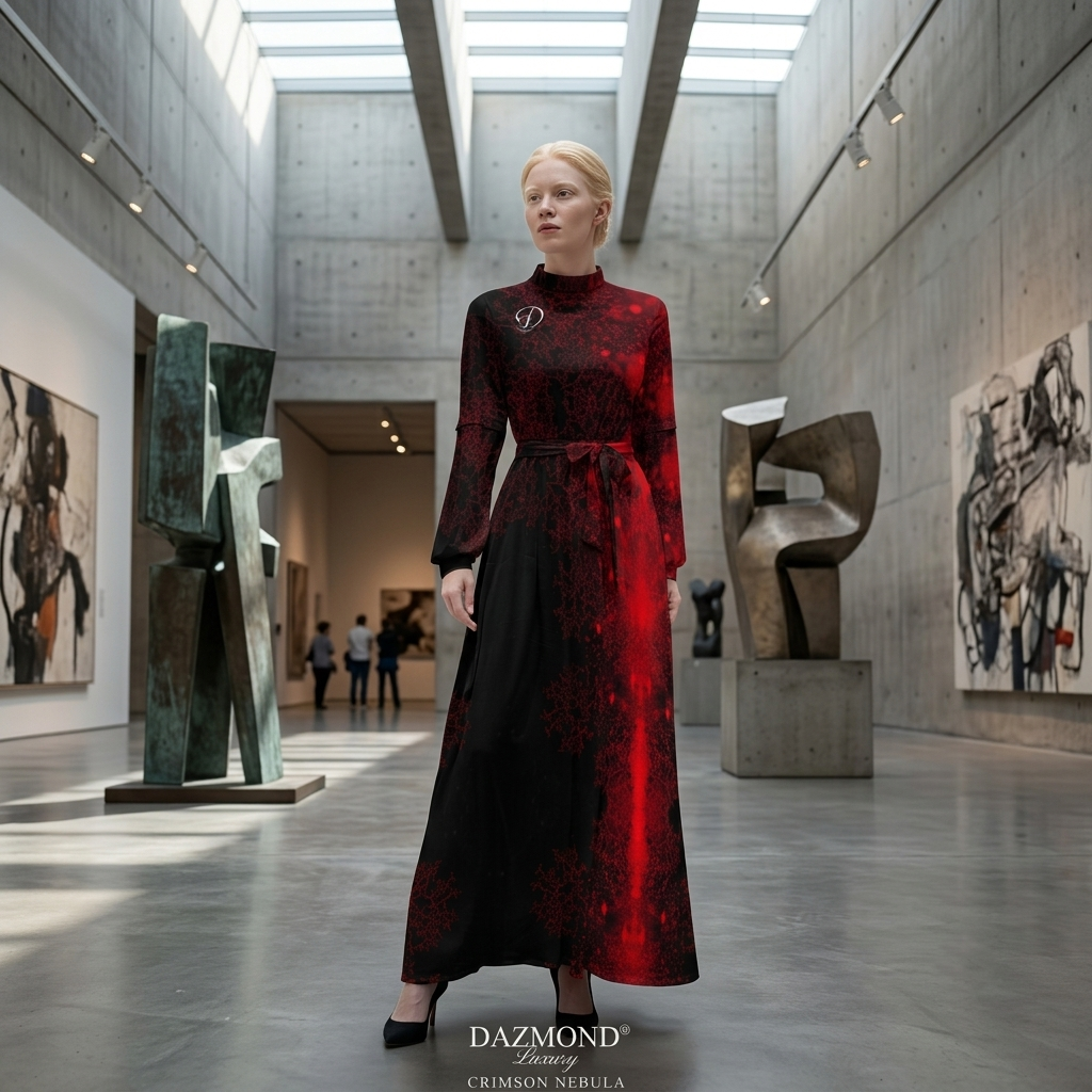 DAZMOND® Luxury "Crimson Nebula" High-Neck Maxi Dress