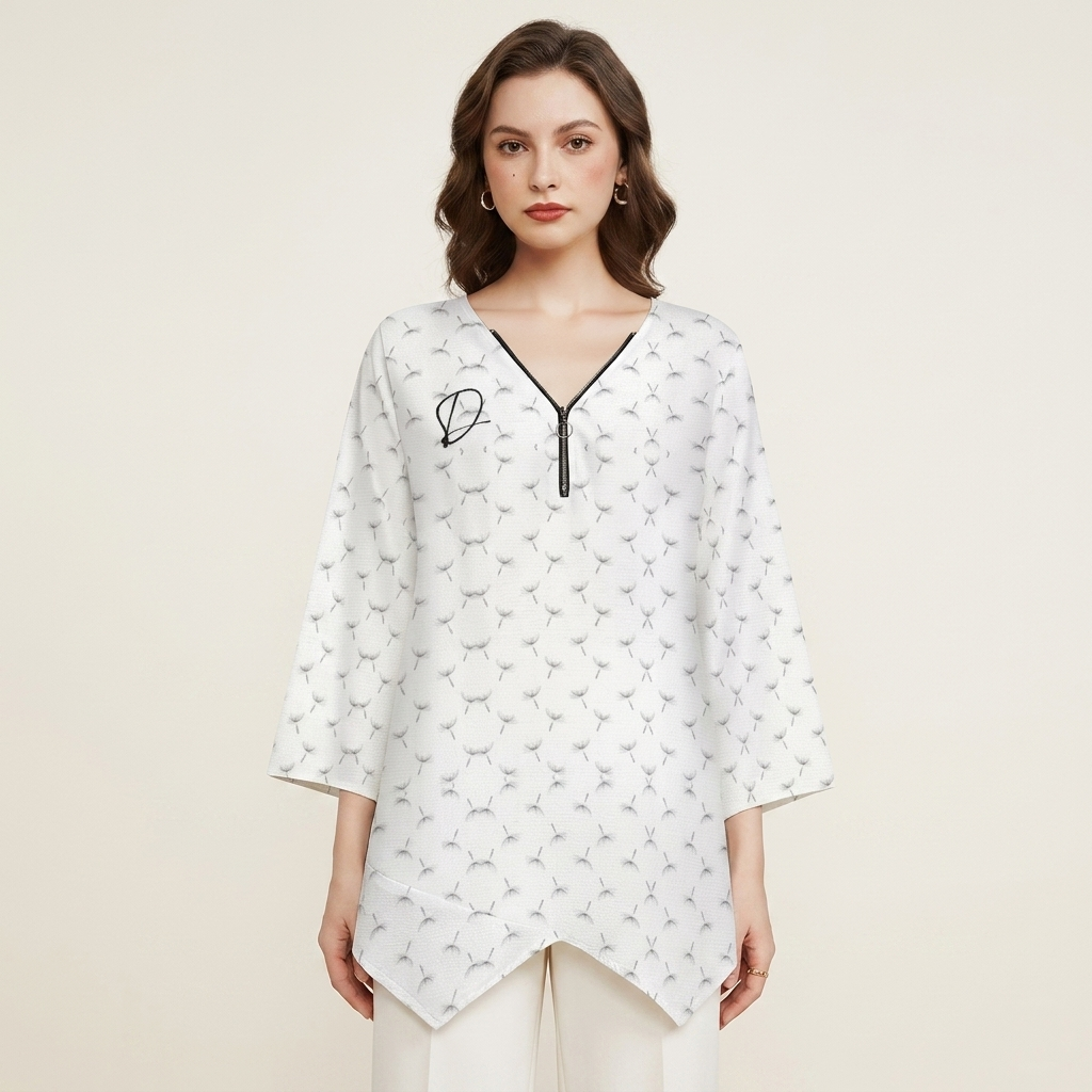 DAZMOND® Luxury "Dandelion Breeze" V-Neck Zip Top