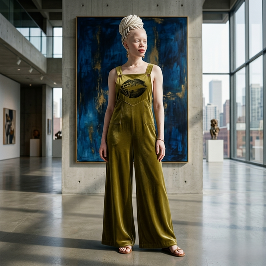 DAZMOND® "Olive Velvet Kiss" Wide-Leg Jumpsuit