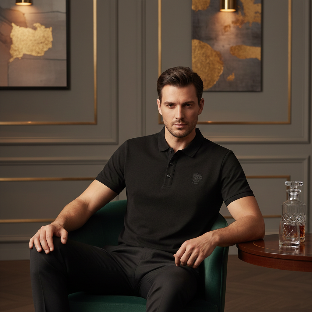 Polo negro de hombre DAZMond Luxury con estampado