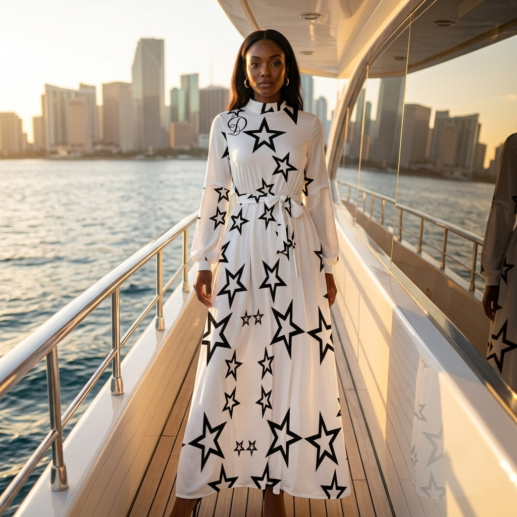 DAZMOND® Luxury "Baroque Gold" High-Neck Maxi Dress