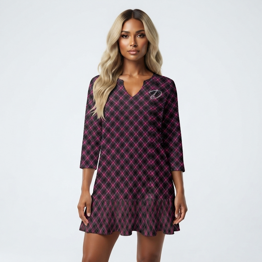 DAZMOND® Luxury "Neon Tartan" Ruffle Mini Dress