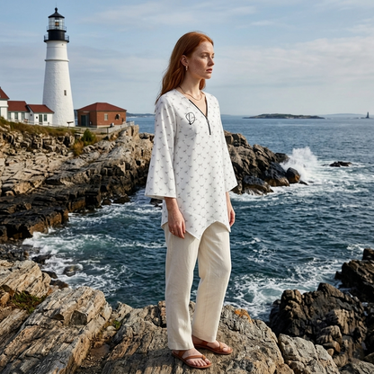 DAZMOND® Luxury "Dandelion Breeze" V-Neck Zip Top