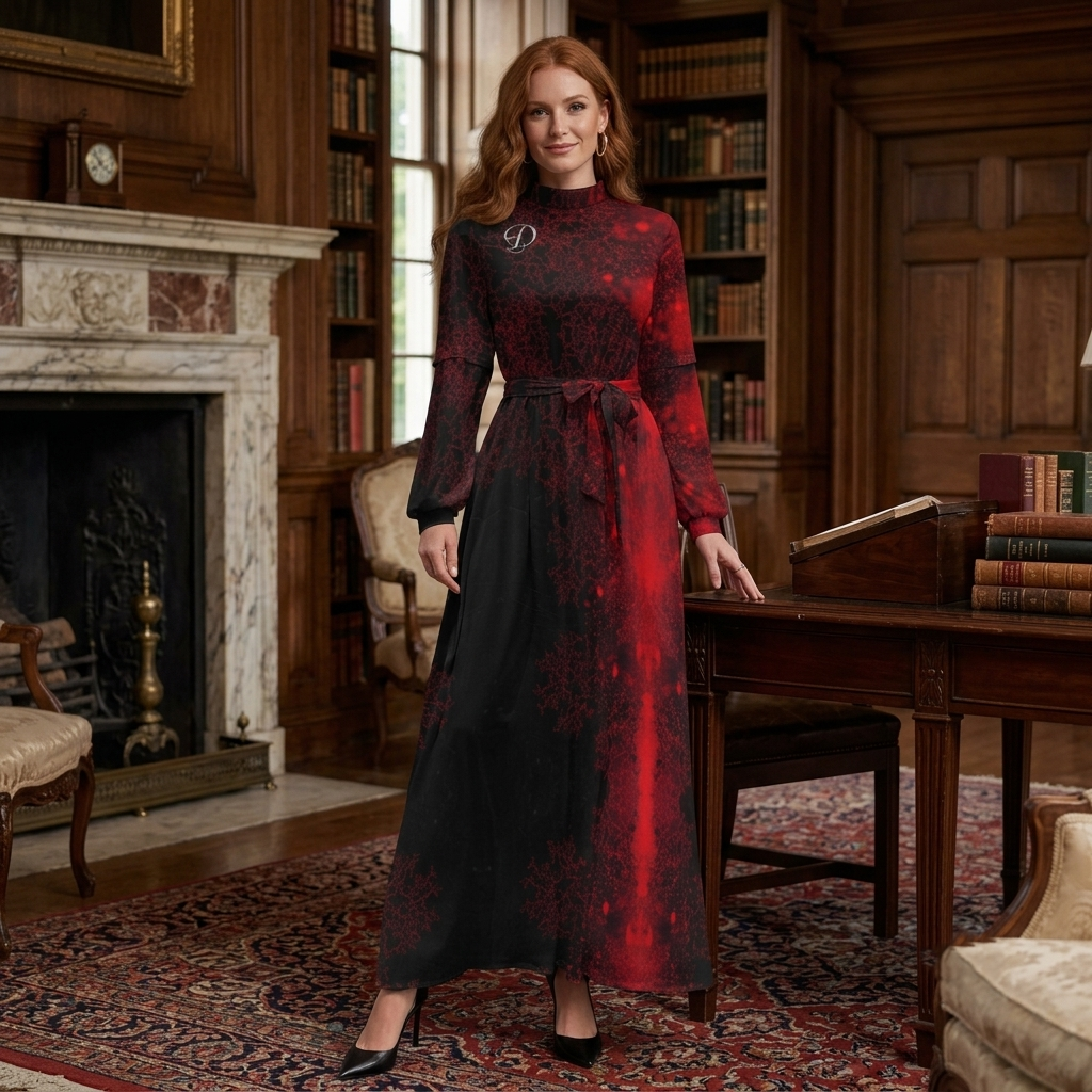DAZMOND® Luxury "Crimson Nebula" High-Neck Maxi Dress