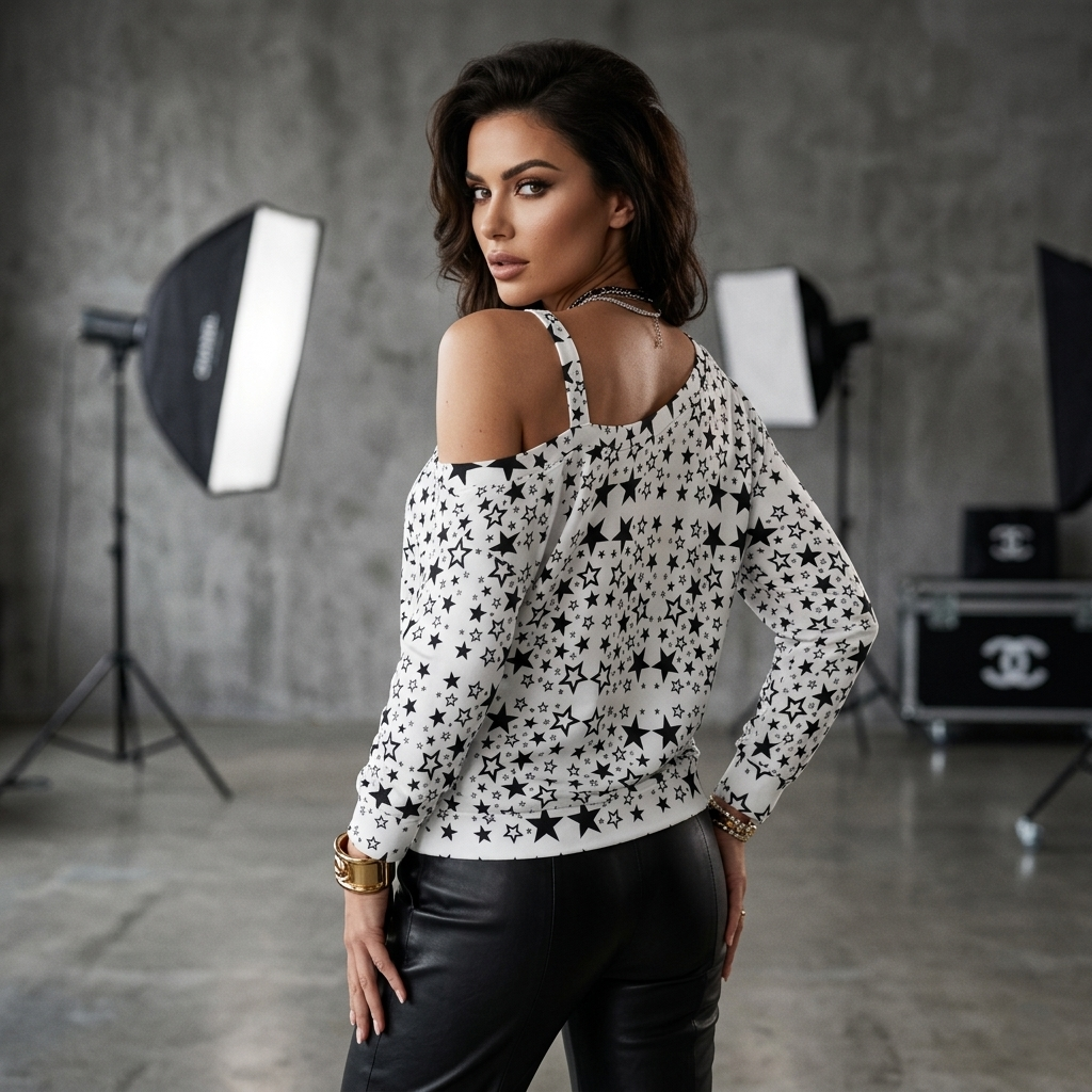 DAZMOND® Luxury "Stellar Silhouette" Cold Shoulder Sweatshirt