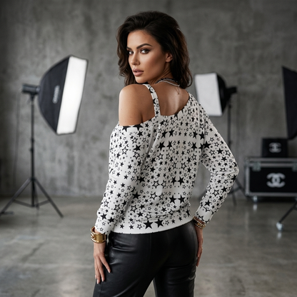 DAZMOND® Luxury "Stellar Silhouette" Cold Shoulder Sweatshirt