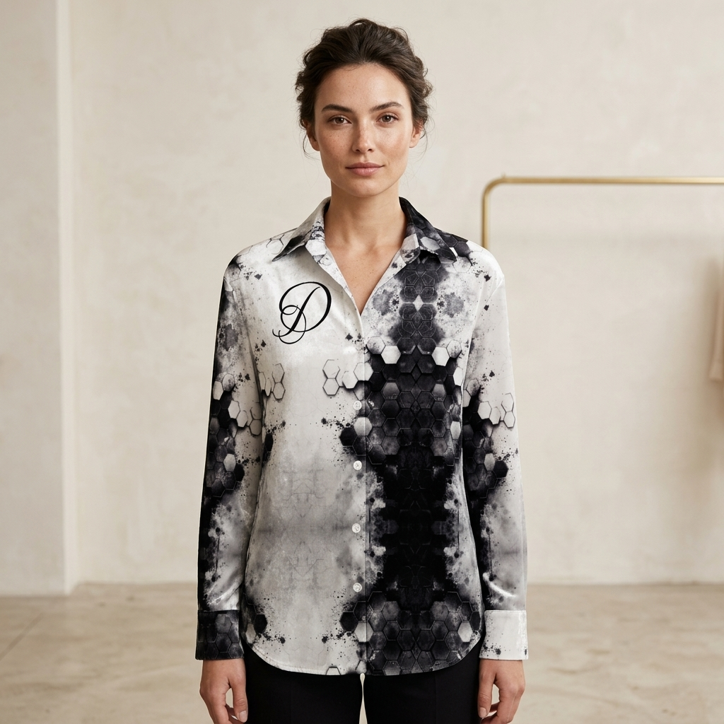 DAZMOND® Luxury "Golden Heraldry" Silk Velvet Blouse