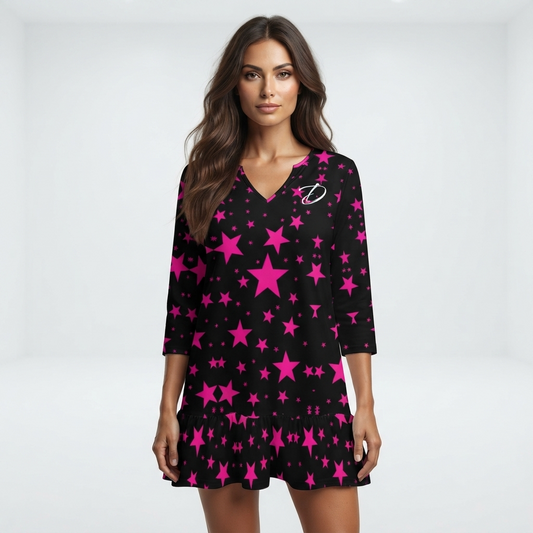 DAZMOND® Luxury "Magenta Constellation" Ruffle Mini Dress