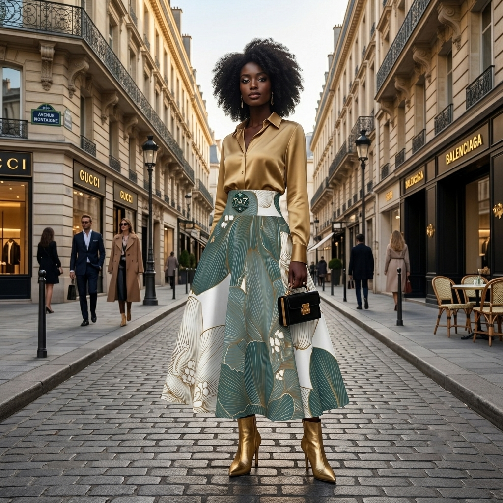 DAZMOND® Luxury "Botanical Jade & Gold" Skater Skirt