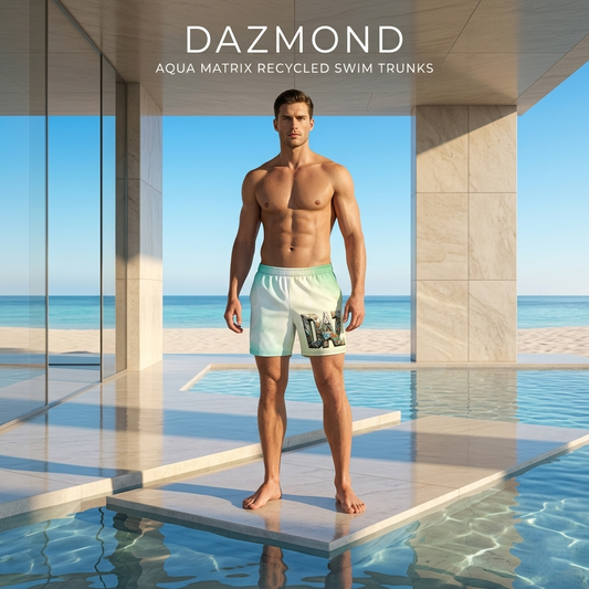 DAZMOND® "Aqua Matrix" Recycled Swim Trunks