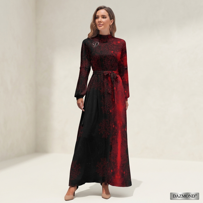 DAZMOND® Luxury "Crimson Nebula" High-Neck Maxi Dress