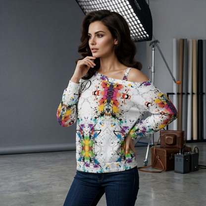 DAZMOND® Luxury "Chromatic Splash" Cold Shoulder Sweatshirt