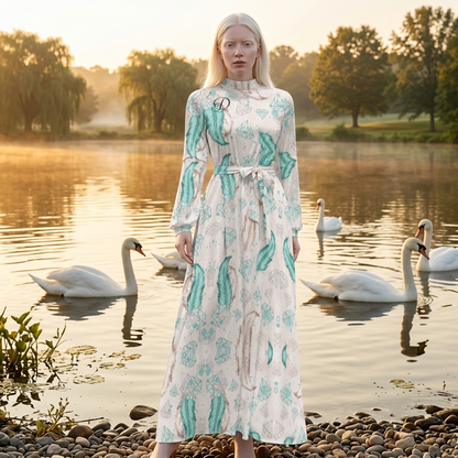 DAZMOND® Luxury "Golden Feathers" High-Neck Maxi Dress