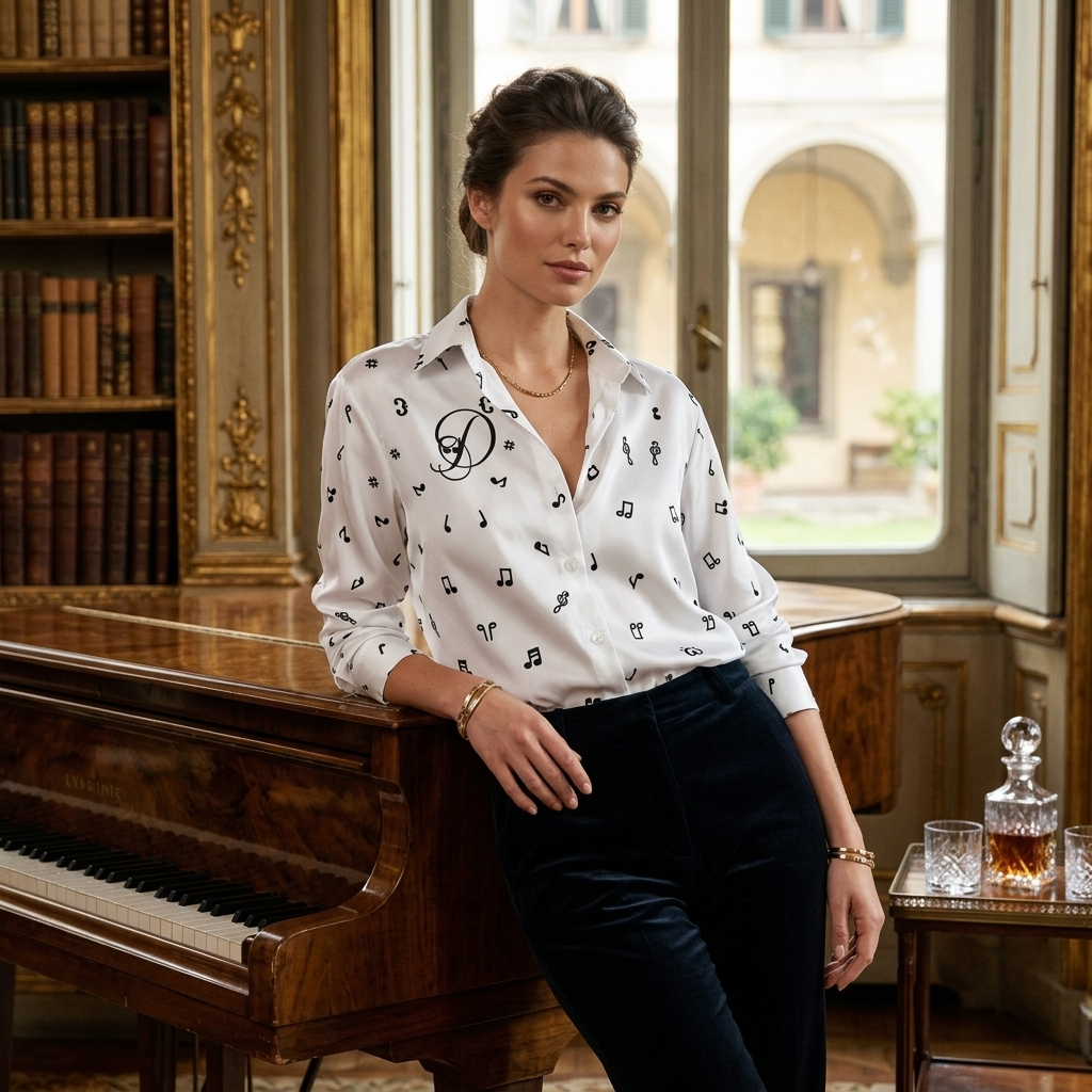 DAZMOND® Luxury "Golden Chains" Silk Velvet Blouse
