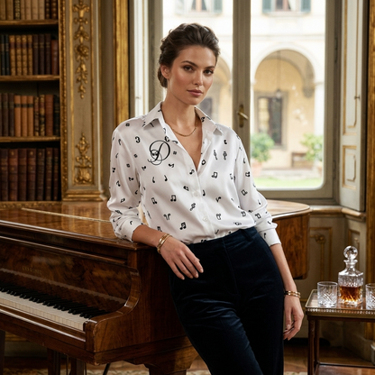 DAZMOND® Luxury "Golden Chains" Silk Velvet Blouse