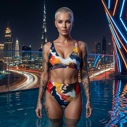 DAZMOND® "Expressionist Fire" High-Waisted Bikini