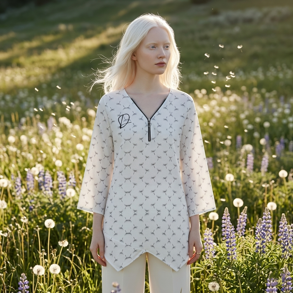 DAZMOND® Luxury "Dandelion Breeze" V-Neck Zip Top