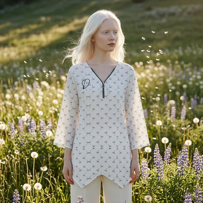 DAZMOND® Luxury "Dandelion Breeze" V-Neck Zip Top